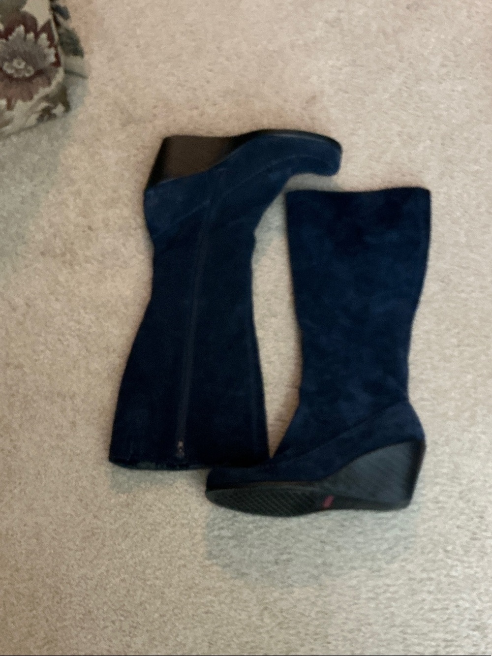 AEROSOLES Navy Suede Wedge Knee-High Boots